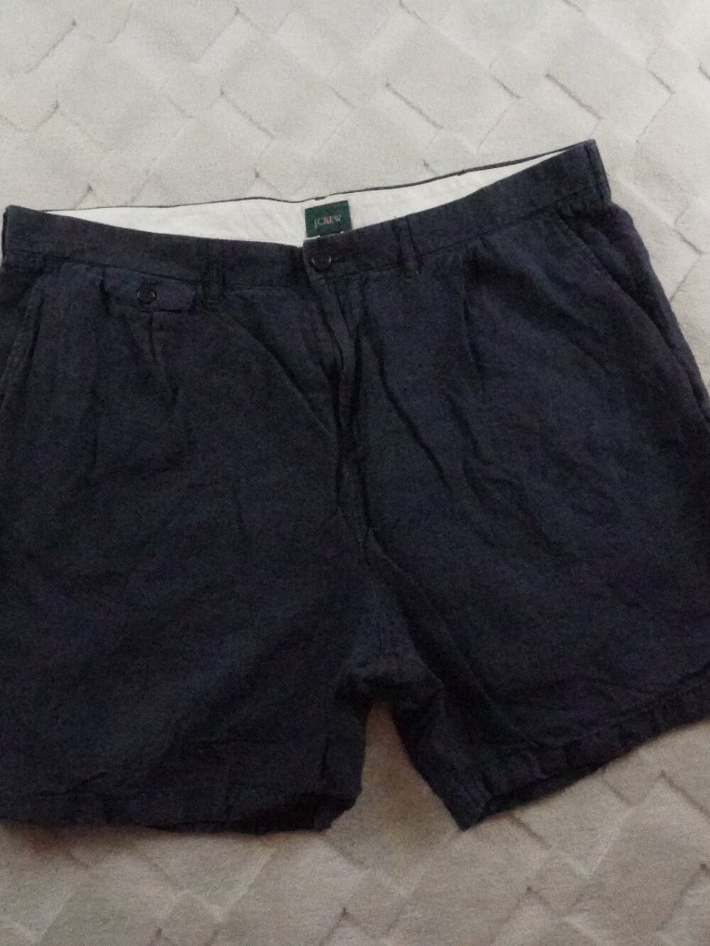 J.Crew Linen Shorts Mens 42 Navy Chino Flat Front Navy